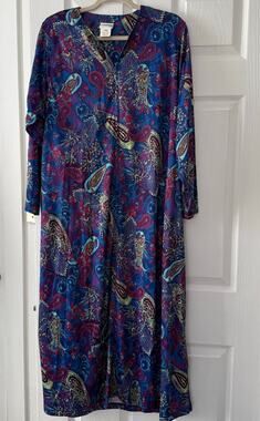 Collections Etc. Women's Floral Paisley Pockets Kaftan House Dress Size Large